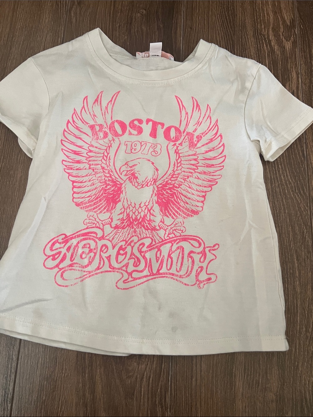 GB girls White Tee with Bright Pink Eagle Graphic